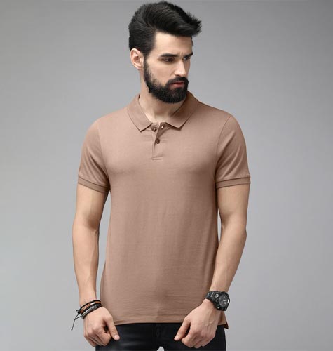 Men Brown Polo Collar Pure Cotton T-shirt